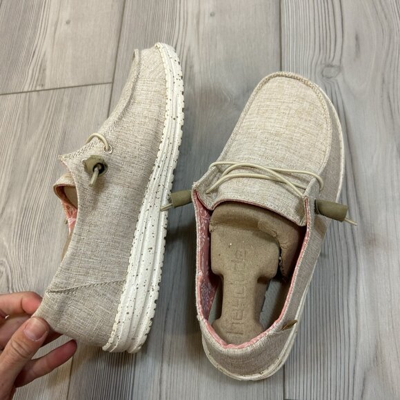 Hey Dude Womens 8 Wendy Chambray Slip On Shoe Sneakers Lightweight White Nut - Picture 6 of 6